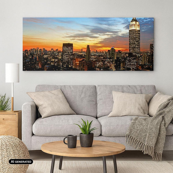 Wandbilder Dekoration Wohnzimmer Amerika gebäude sonnenuntergang wolkenkratzer Bilder auf Leinwand 1