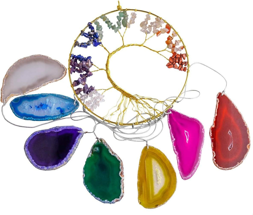 KYEYGWO 7 Chakra Stein Baum des Lebens Hängen Deko, Heilung Kristall Wand Hängende Ornament Achat Sc