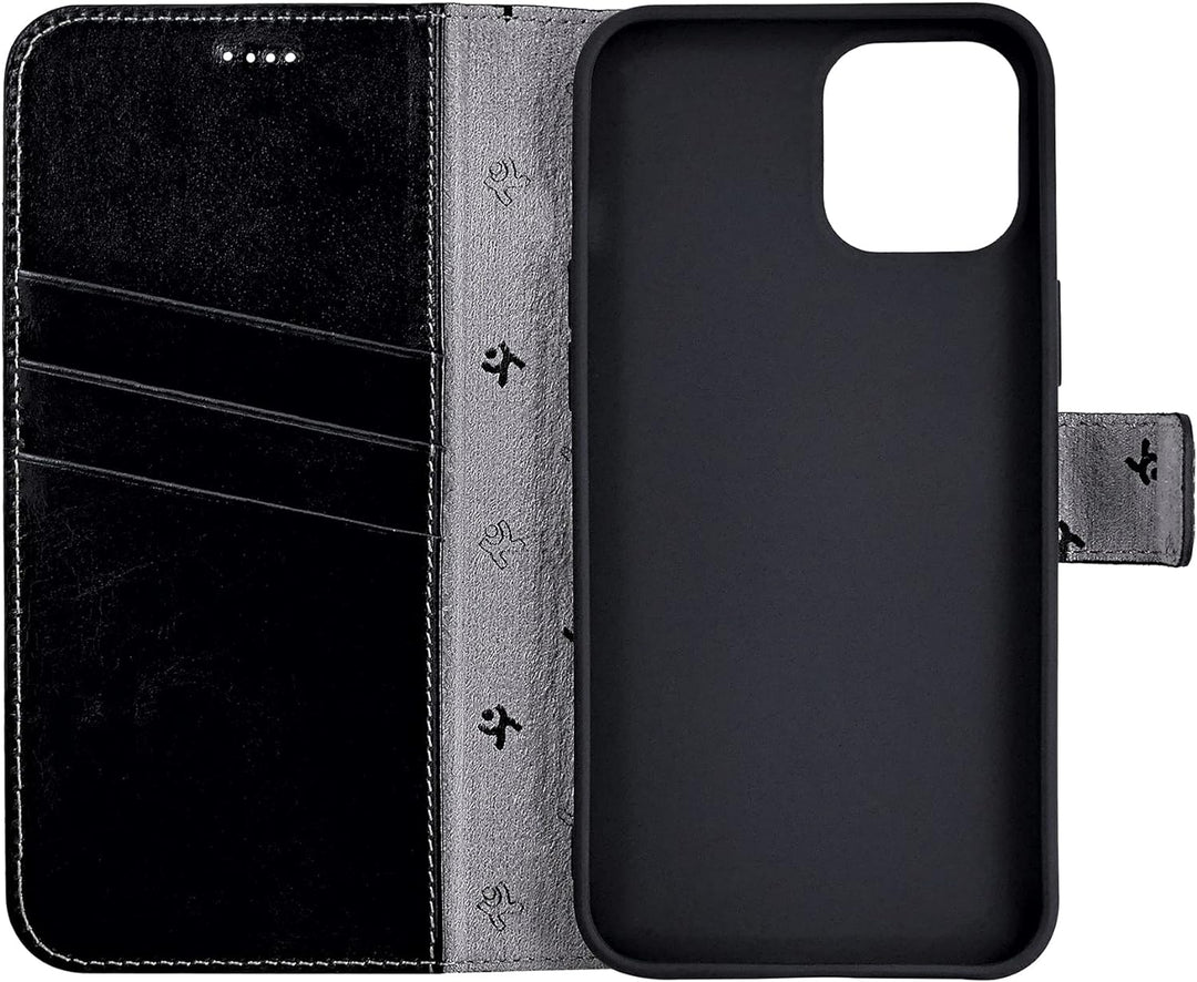 Suncase Book-Style Hülle kompatibel mit iPhone 12 Mini (5.4") Leder Tasche (Slim-Fit) Lederhülle Han