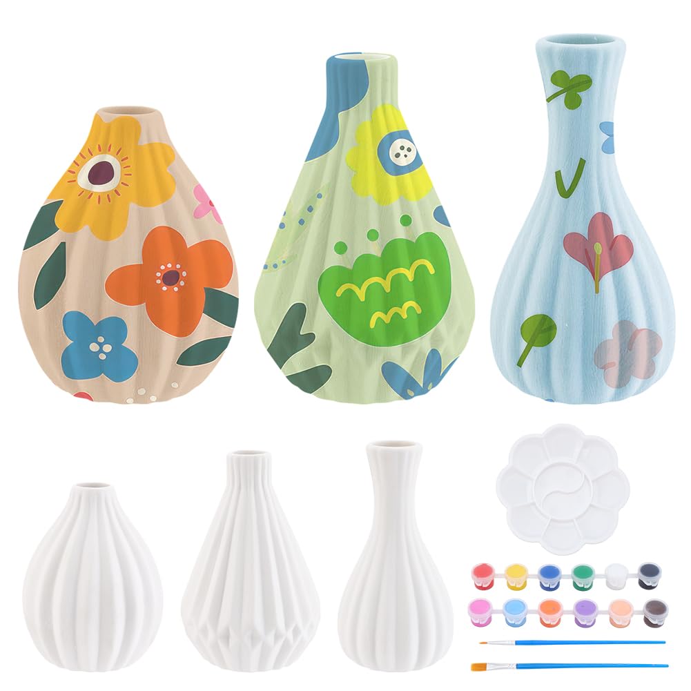 WEBEEDY 3 Set Keramik Vase Malset Bemale Deine Eigene Weiss Gestreifte Keramikvase Erwachsene Kerami