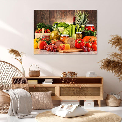 Bilder auf Leinwand 100x70cm Leinwandbild Lebensmittel Gemüse Brokkoli Fleisch Gross Wanddeko Bild S