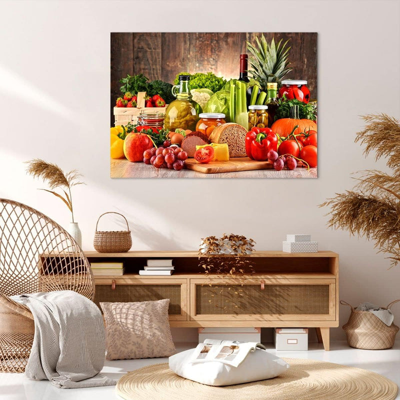 Bilder auf Leinwand 100x70cm Leinwandbild Lebensmittel Gemüse Brokkoli Fleisch Gross Wanddeko Bild S