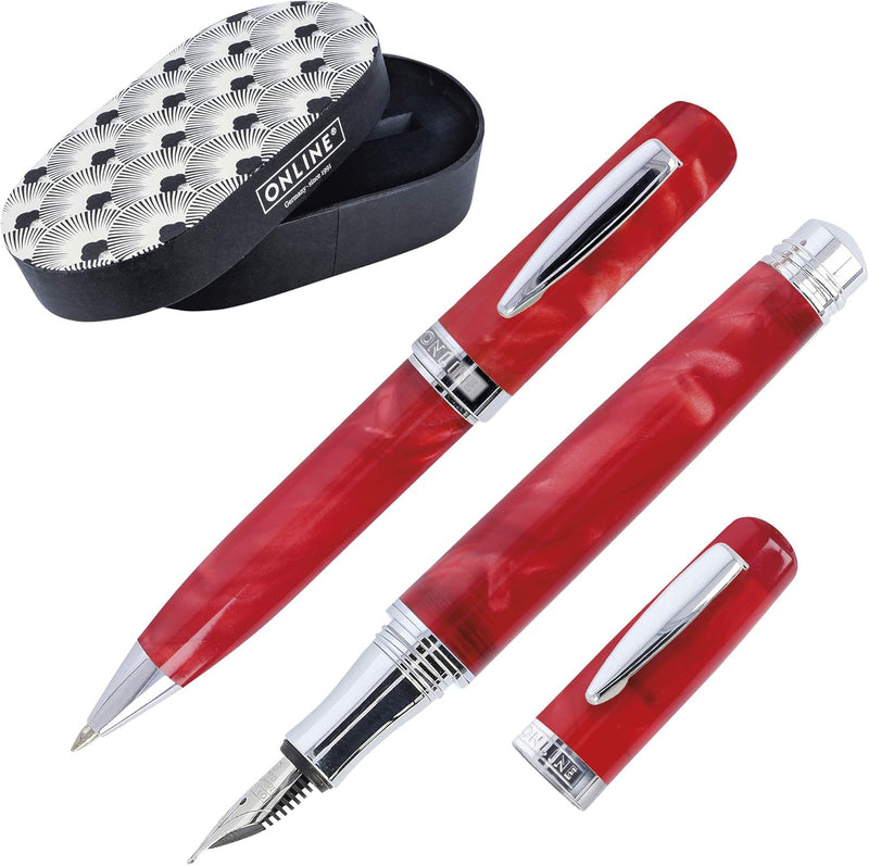 ONLINE 44018 Schreib-Set Bohemian Art Red I Schreibgeräte aus Kunstharz und Acryl I hochwertiger Fül