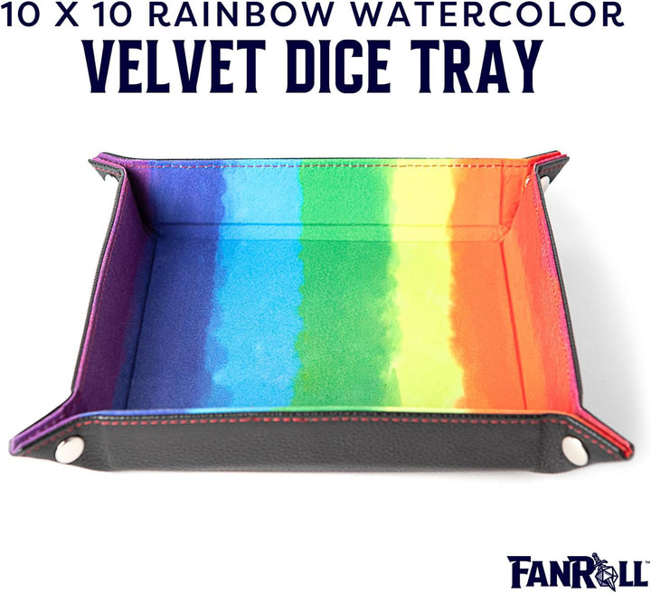 Metallic Dice Games LIC538 10 x 10 in. Velvet Folding Dice Tray44; Watercolor Rainbow Aquarell Regen