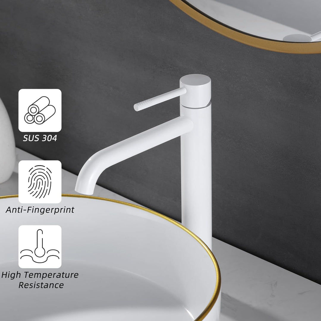 PHASAT Wasserhahn bad hoch, Waschtischarmatur für Waschbecken Weiss, Einhand Mischbatterie für Aufsa