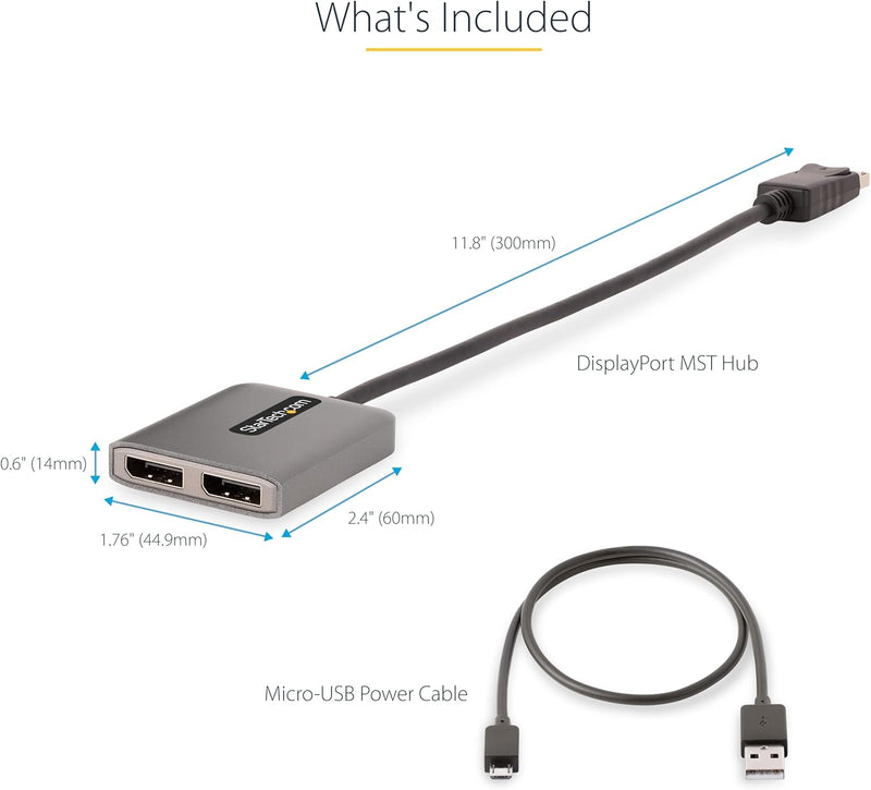 StarTech.com 2-Port Multi-Monitor DisplayPort Adapter, DP auf 2x DisplayPort 1.4 Splitter, Dual 5K 6