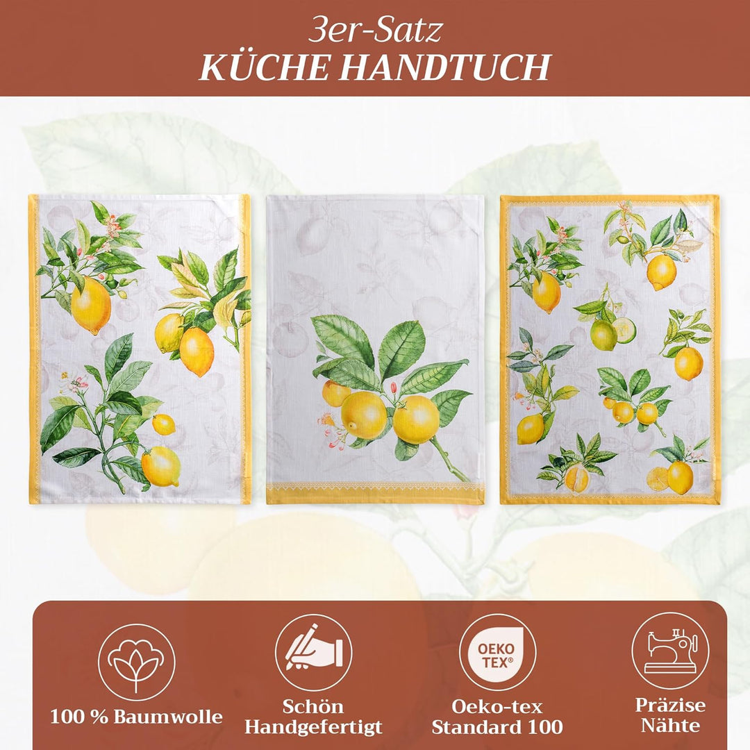 Maison d' Hermine Limoncello 100% Baumwolle Set von 3 Multi-Purpose Küchenhandtuch | Bar Handtücher