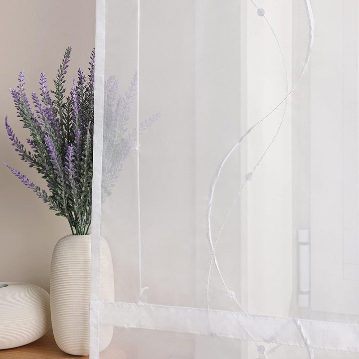 ESLIR Raffrollo Weiss Raffgardine mit Klettband Gardinen Küche Transparent Bändchenrollo Voile Besti