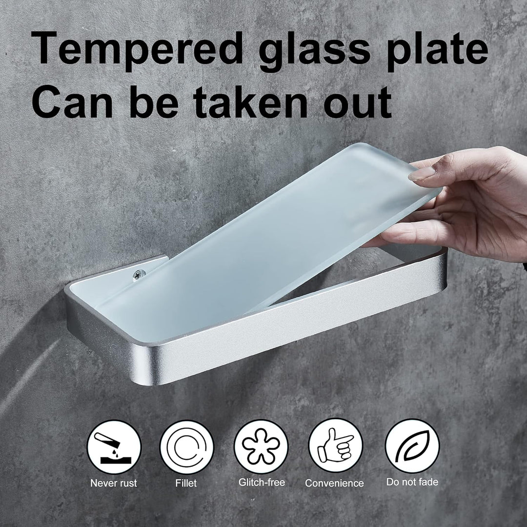 DUFU Duschregal Bohrfrei & Schadenfrei - Badregal mit Gehärtetem Glas & Aluminium (25cm, Silber) - R