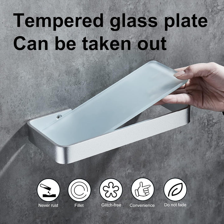 DUFU Duschregal Bohrfrei & Schadenfrei - Badregal mit Gehärtetem Glas & Aluminium (25cm, Silber) - R