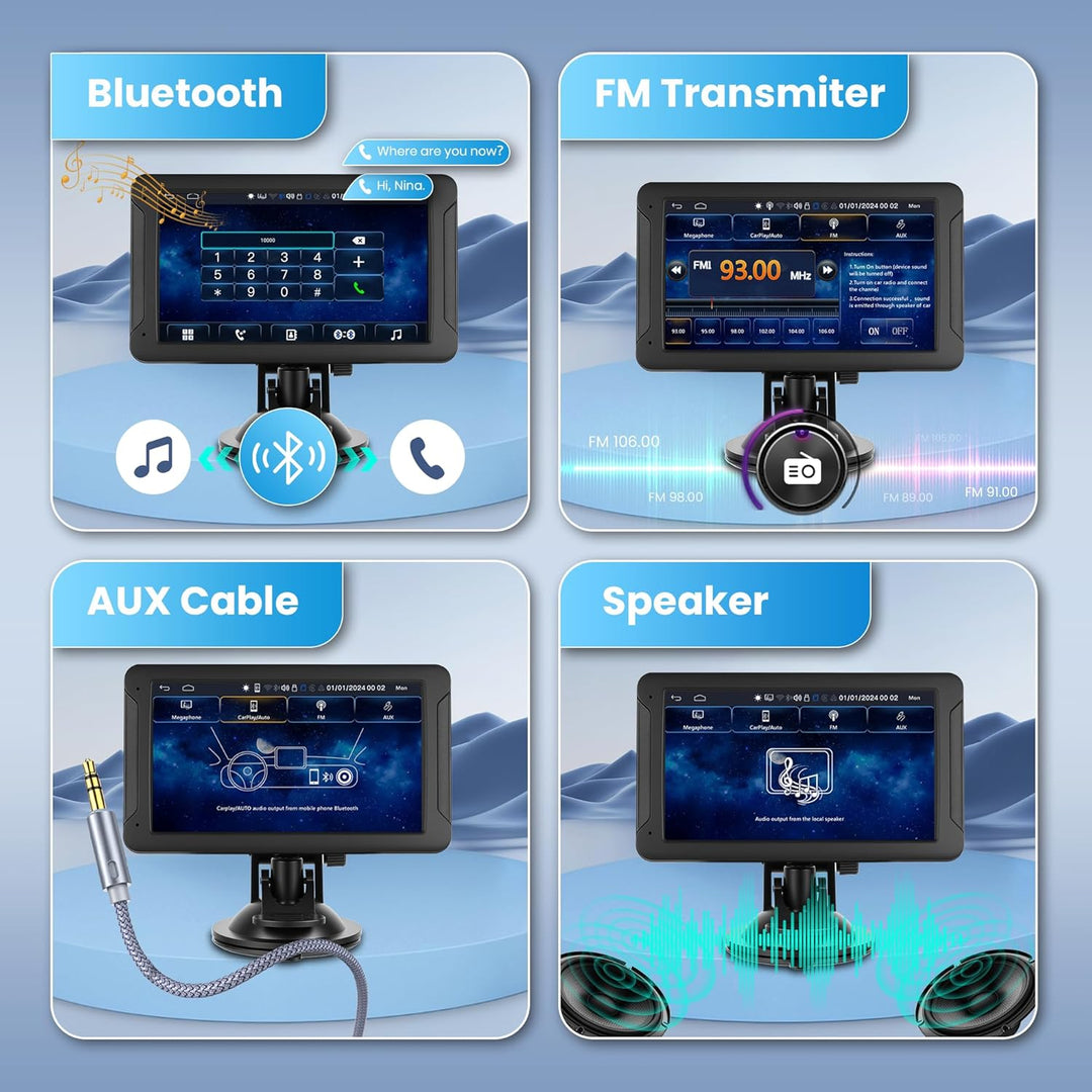 Wireless Carplay &amp; Android Auto Display, Tragbar Autoradio mit 7 Zoll HD IPS Touchscreen Carplay Dis
