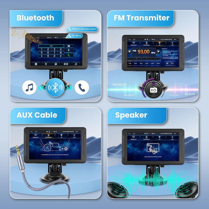 Wireless Carplay &amp; Android Auto Display, Tragbar Autoradio mit 7 Zoll HD IPS Touchscreen Carplay Dis