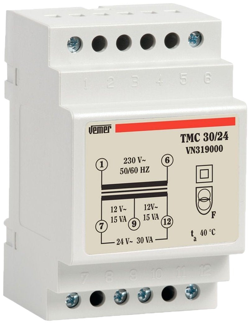 VEMER VN319000 Transformator TMC 30/24 mit DIN-Schiene für kontinuierlichen Betrieb 230 V/12 – 24 V,