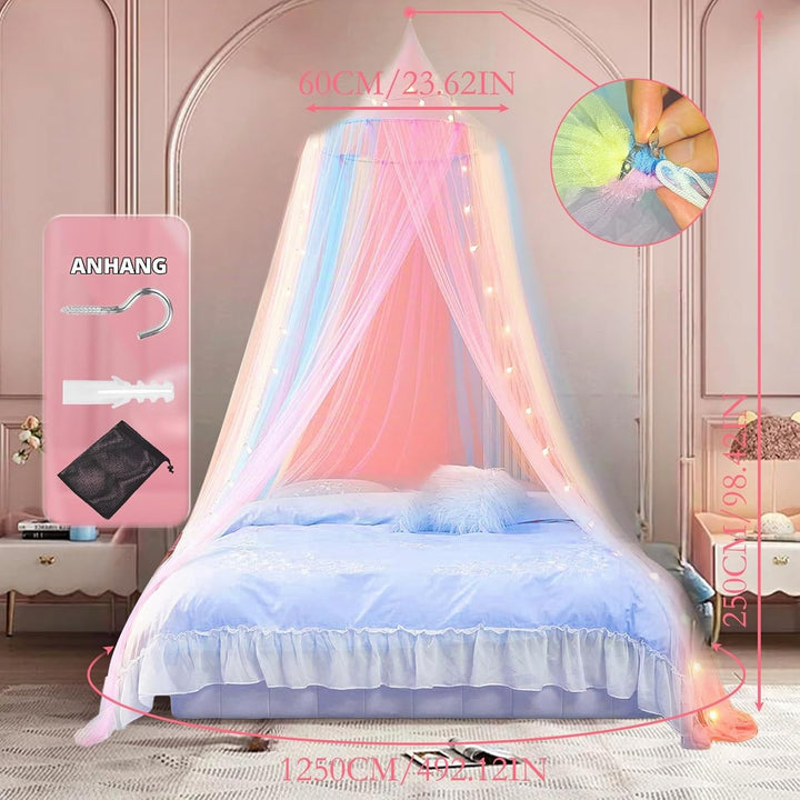 dellyy Prinzessin Regenbogen Betthimmel, (60x250x1250cm), Betthimmel Mädchen, Regenbogen Baldachin K
