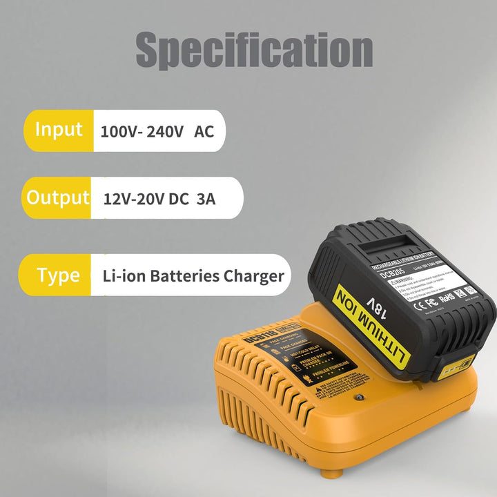 Dewalt-Schnellladegerät, kompatibel mit DCB112, DCB101, DCB105, DCB115, DCB107, passend für DCB120,