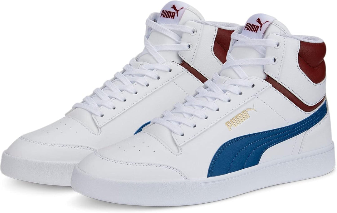 PUMA Unisex Shuffle Mid Sneaker, 45 EU Puma White Lake Blue Intense Red Puma Team Gold