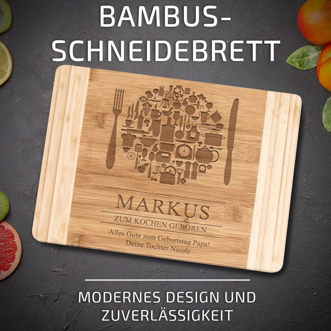 Maverton Bambus Schneidebrett mit Gravur - Servierbrett - Brotzeitbrett massiv - Grösse: 35x25 cm -