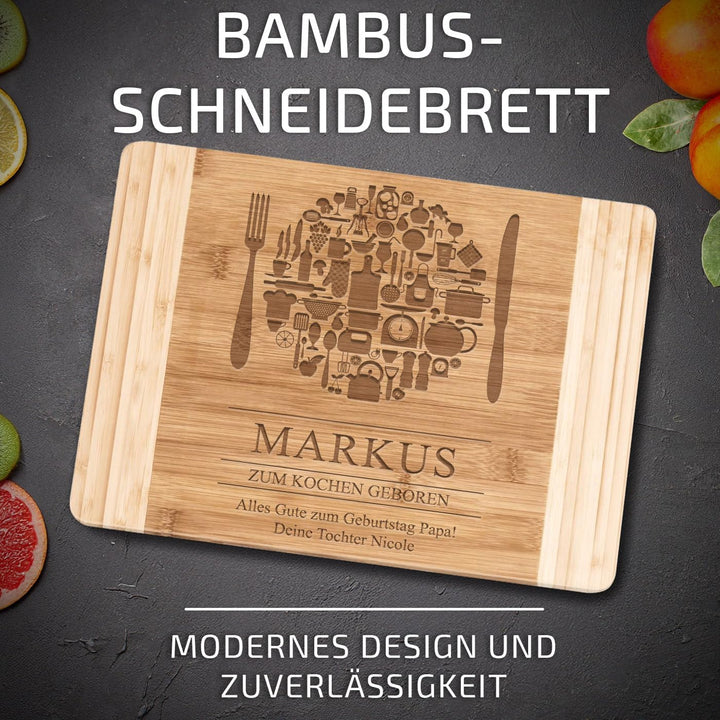 Maverton Bambus Schneidebrett mit Gravur - Servierbrett - Brotzeitbrett massiv - Grösse: 35x25 cm -