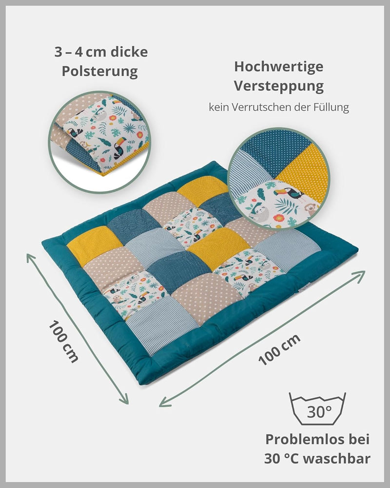 ULLENBOOM Krabbeldecke für Baby 100x100 cm, 100% OEKO-TEX Materialien, Made in EU, Dick & weich gepo