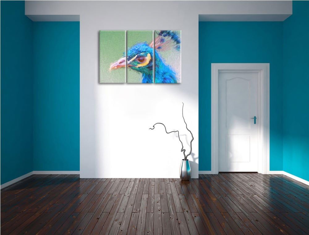 schöner farbenfroher Pfau Spezial 3-Teiler Leinwandbild 120x80 Bild auf Leinwand, XXL riesige Bilder