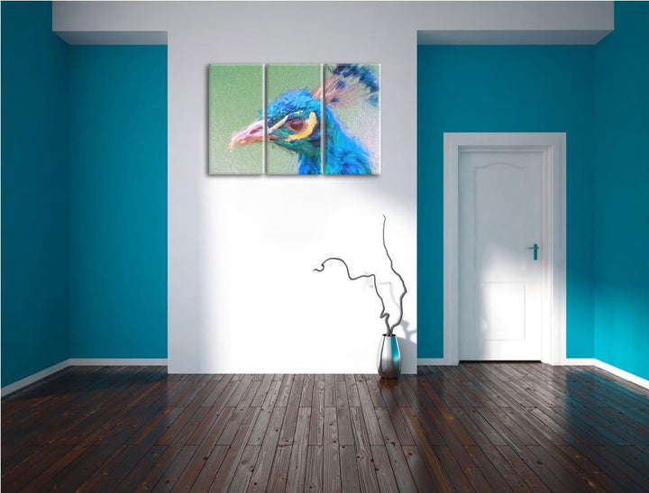 schöner farbenfroher Pfau Spezial 3-Teiler Leinwandbild 120x80 Bild auf Leinwand, XXL riesige Bilder