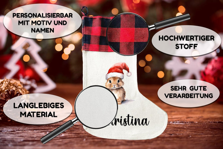 LIEBTASTISCH - Personalisierte Weihnachtssocken mit Tieren - 40cm x 30cm - Weihnachtsstrumpf zum Nik