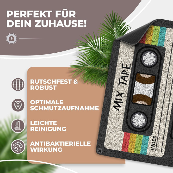 ElbFuchs Fussmatte Kokos 60x40cm Mixtape I Extra langlebige & rutschfeste Kokosmatte für Innen & Übe