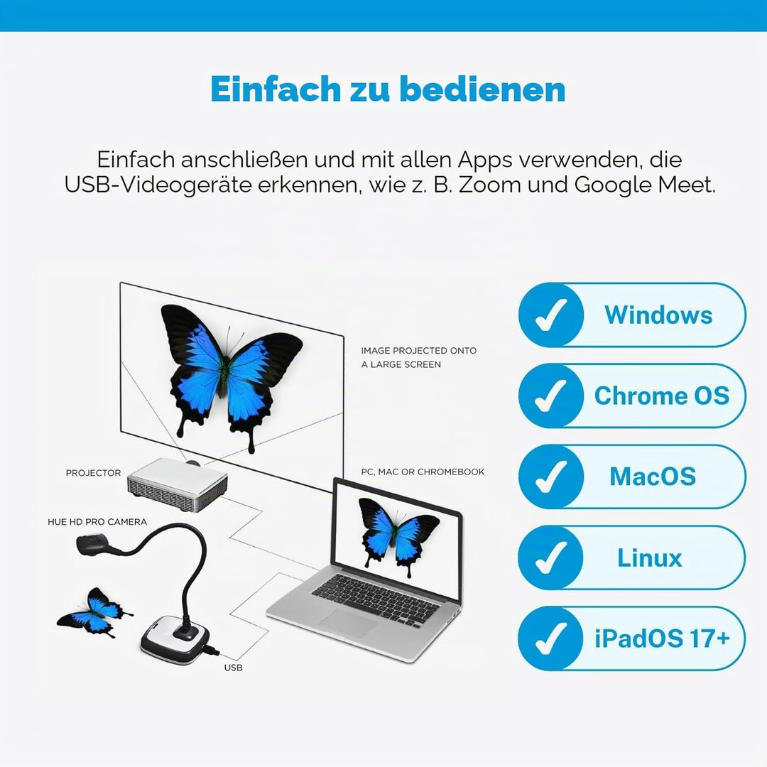 HUE HD Pro Flexible USB Video und Dokumentenkamera (Kamera in Schwarz mit Tragetasche in Schwarz), K