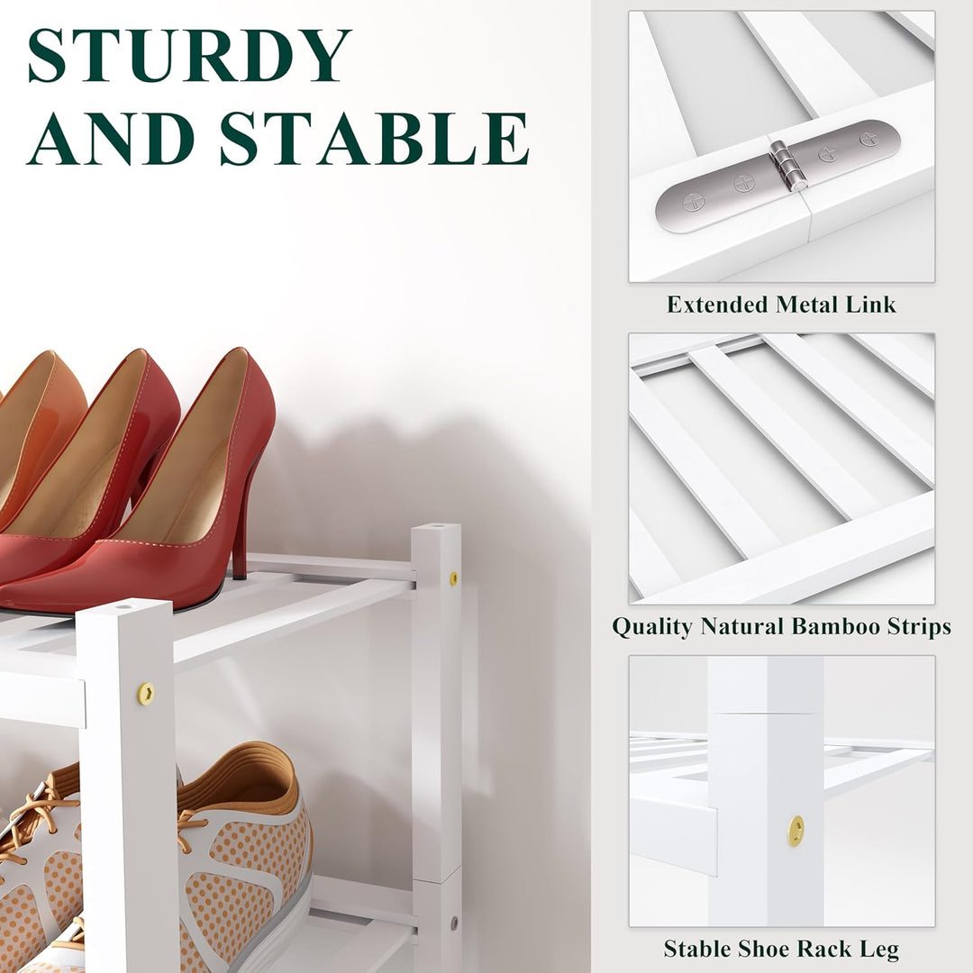 smiry Schuhregal aus Bambus, Schuhregal Platzsparend mit 3 Ebenen, Erweiterbar Stapelbar Shoe Rack,