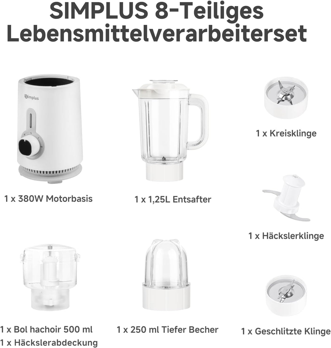 SIMPLUS 3-in-1 Standmixer & Smoothie Maker mit 1,25L Mixbecher, 500ml Fleischwolf & 300ml Mahlbecher