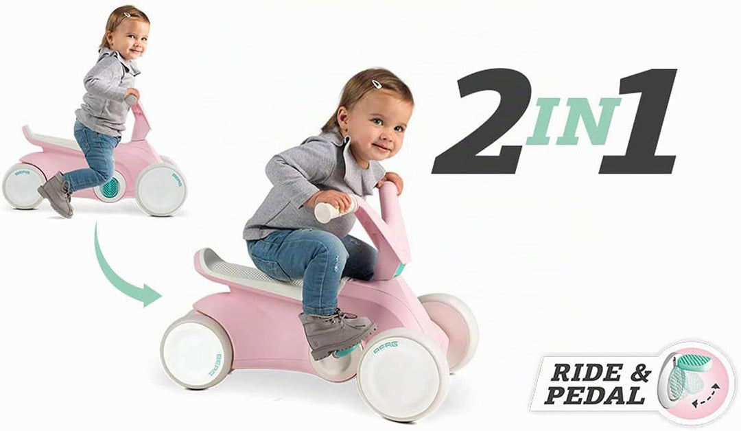 BERG GO2 2in1 Rutschauto Rosa | Kinderrutscher & Laufrad ab 1 Jahr | Kinderauto mit ausklappbaren Pe