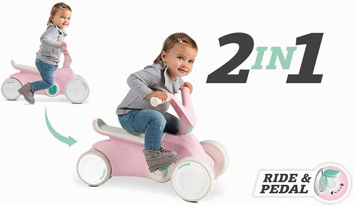 BERG GO2 2in1 Rutschauto Rosa | Kinderrutscher & Laufrad ab 1 Jahr | Kinderauto mit ausklappbaren Pe