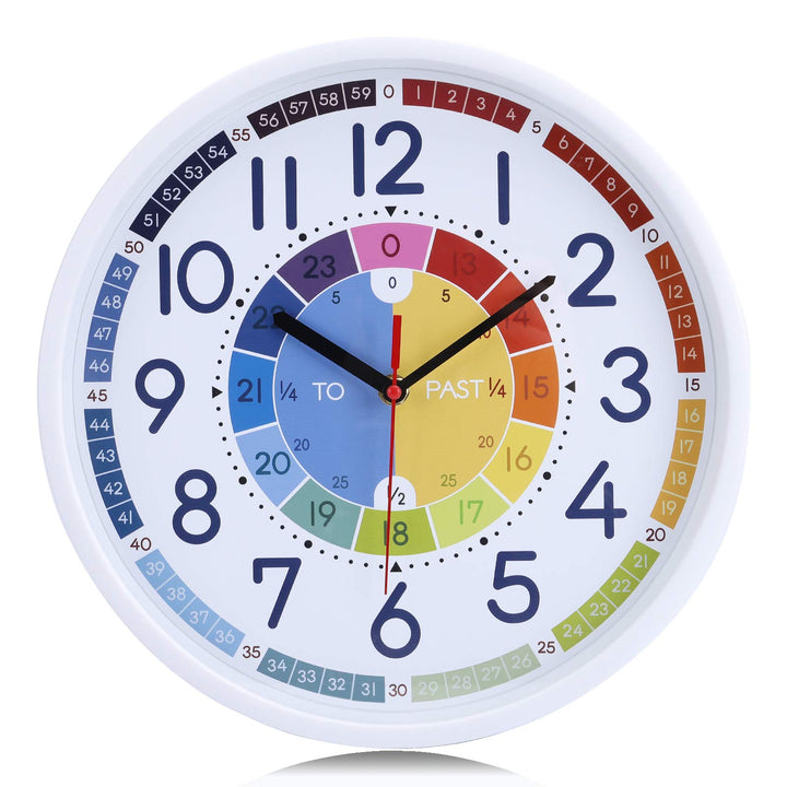 Lafocuse Lautlos Bunte Lernuhr für Kinder, Wanduhr für Jungen und Mädchen, Kinderwanduhr Ohne Ticken