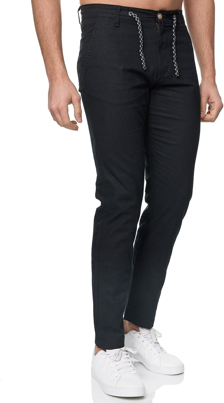 Indicode Herren Venedig Stoffhose aus Leinen & Baumwolle | Leinenhose Freizeithose Männer M Schwarz,