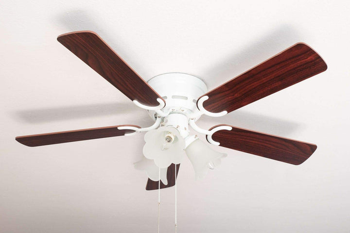 Pepeo - Kisa Deckenventilator mit Beleuchtung | Ventilator mit Zugschalter in Weiss mit Wendeflügeln