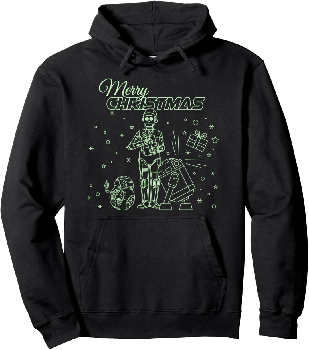 Star Wars Christmas Droids Line Art Merry Christmas Pullover Hoodie