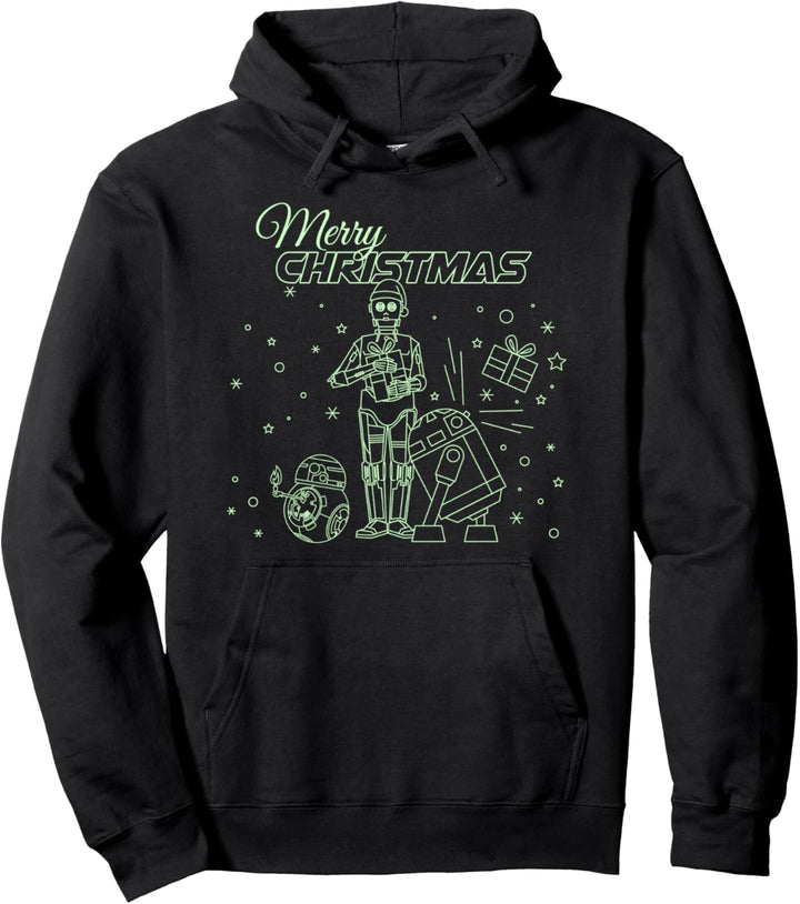 Star Wars Christmas Droids Line Art Merry Christmas Pullover Hoodie
