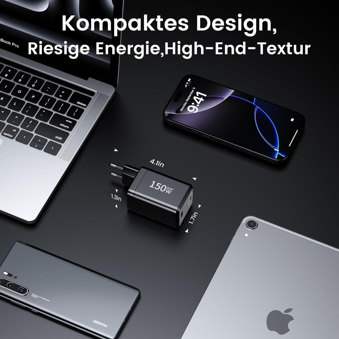 150W USB C Ladegerät, 2-Port Schnellladegerät PD Fast Charger, USB C Stecker kompatibel mit MacBook