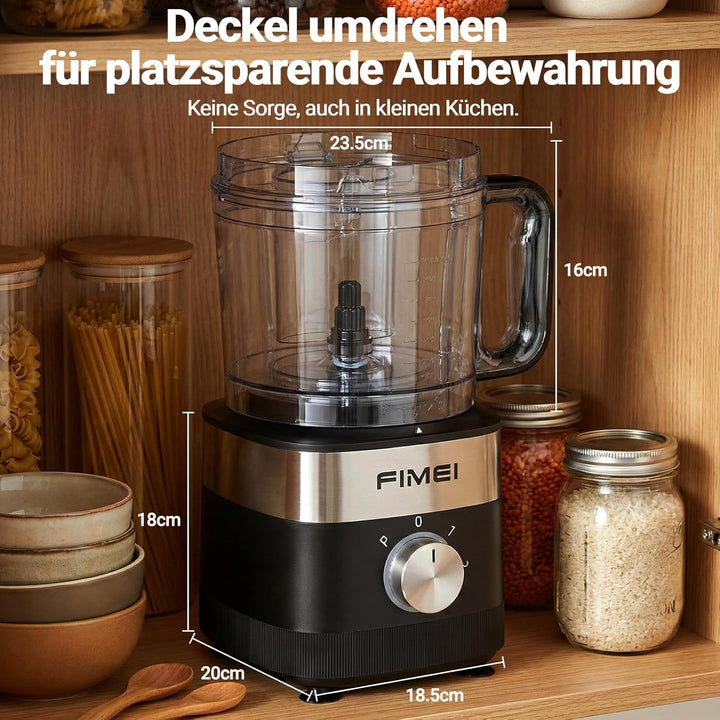 FIMEI Küchenmaschine 800W, 3 Geschwindigkeiten & Pulsfunktion, 1,5L Zerkleinerer, Teigkneter, Raspel