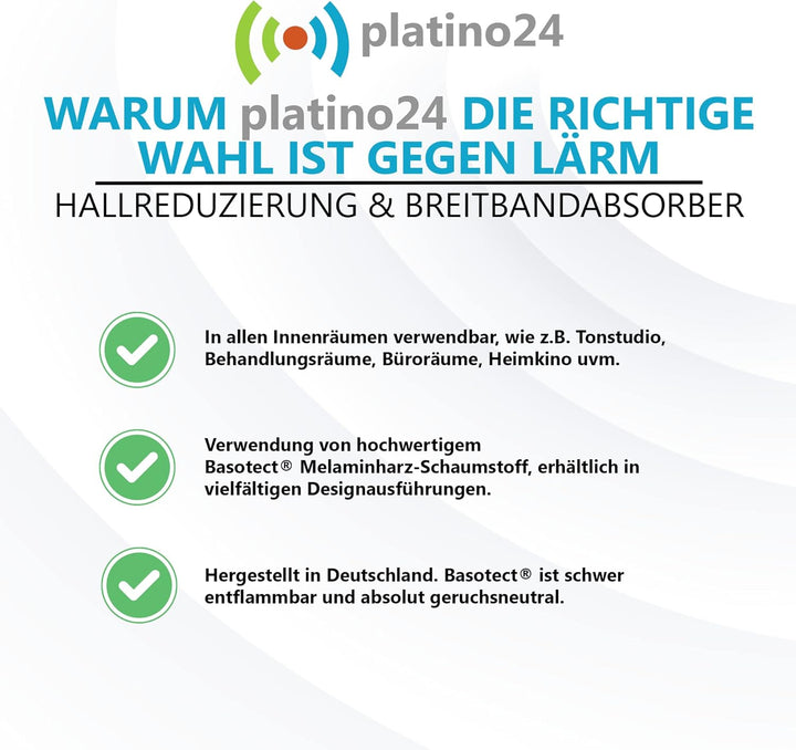 platino24 Schallabsorber COLORE aus Basotec G+ I Akustikpaneele mit Akustikfilz I 4 Wand-Paneele in