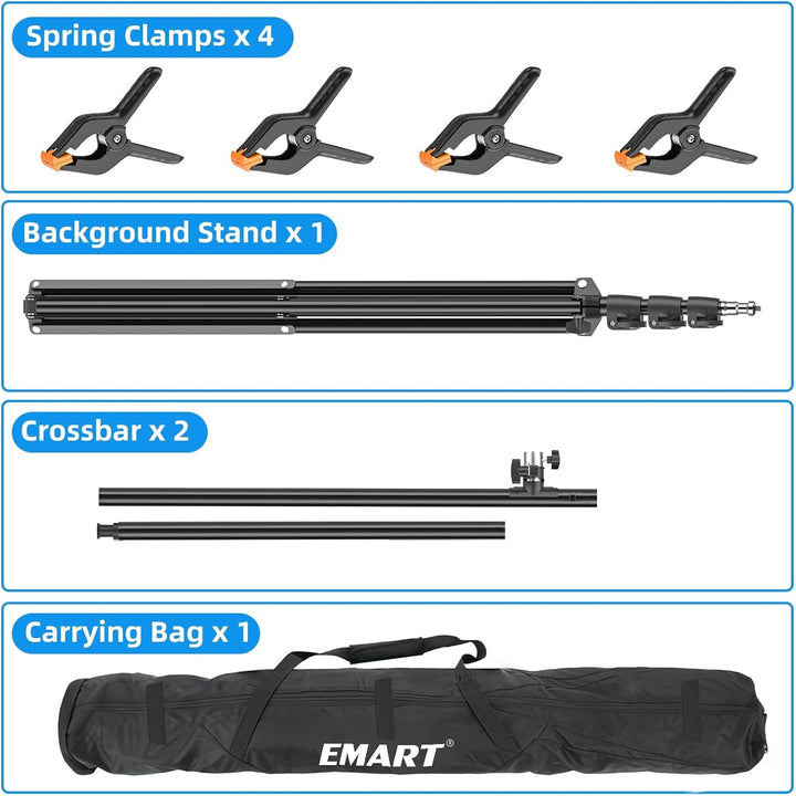 EMART T Form Hintergrund Ständer Hintergrundsystem, 1,5mx2,6m Fotohintergrund Ständer mit 4 Federcli