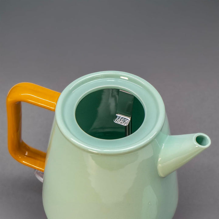 Elektrischer Keramik Wasserkocher 1,5L mint/holz – mit echtem Holzdeckel, 360° drehbarer Sockel, LED