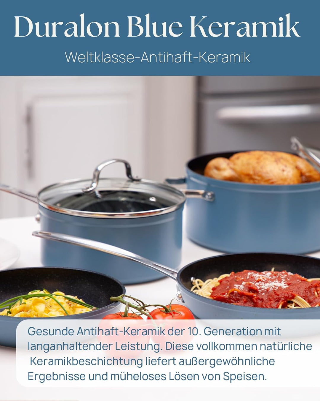 Nuwave 7,6L Gesundes Duralon Blue Keramik Antihaft-Suppentopf in Gemütlichem Blau, PFAS-frei, Spülma