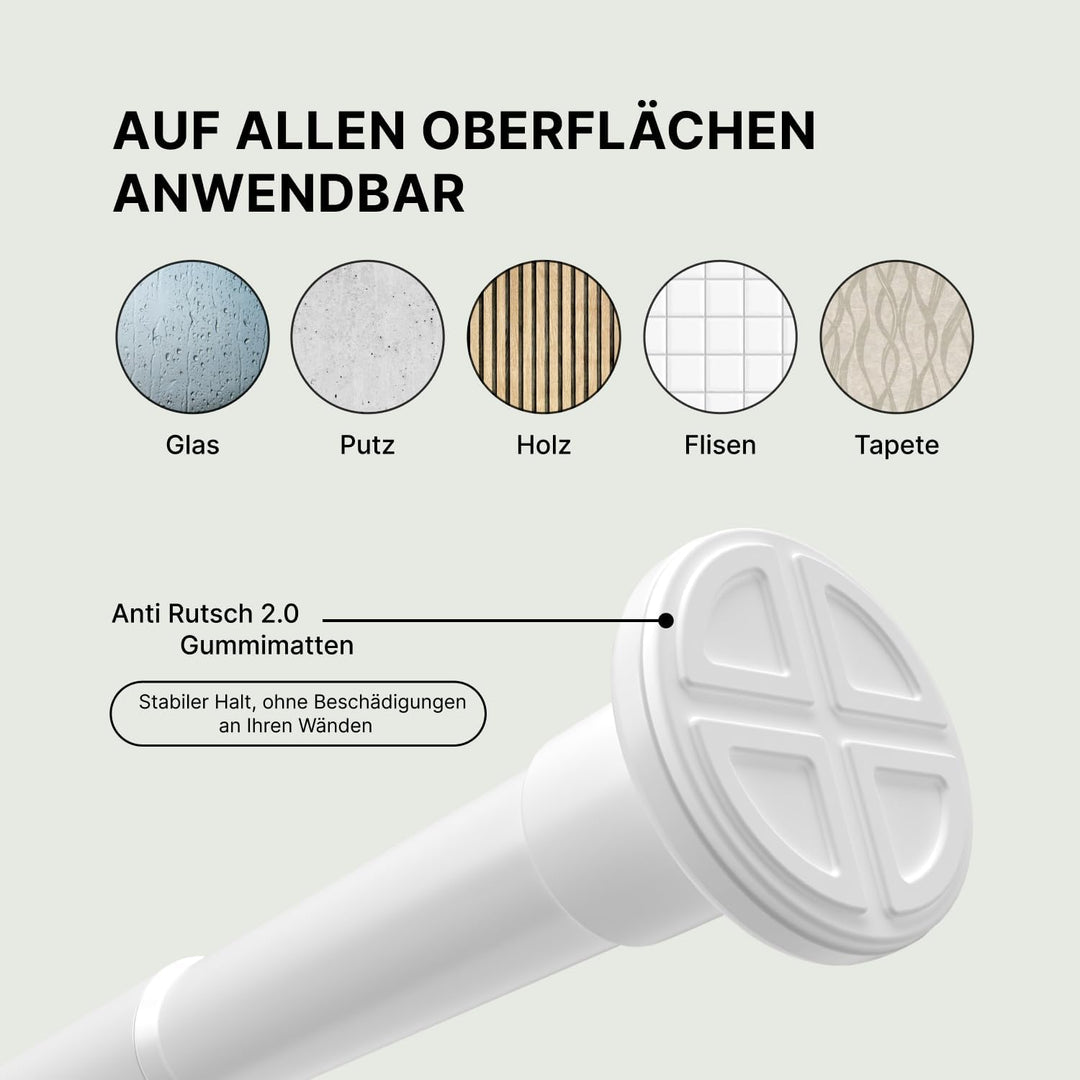 Gardinenstange ohne Bohren - Weiss, Ø 25 mm - Teleskopstange Vorhang - Duschstange zum Klemmen - Kle