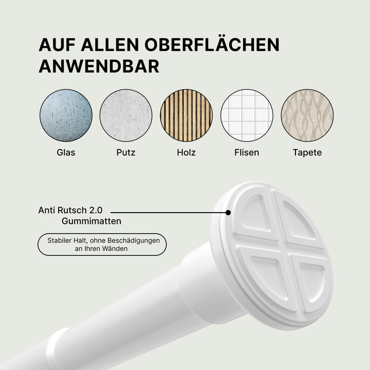 Gardinenstange ohne Bohren - Weiss, Ø 25 mm - Teleskopstange Vorhang - Duschstange zum Klemmen - Kle