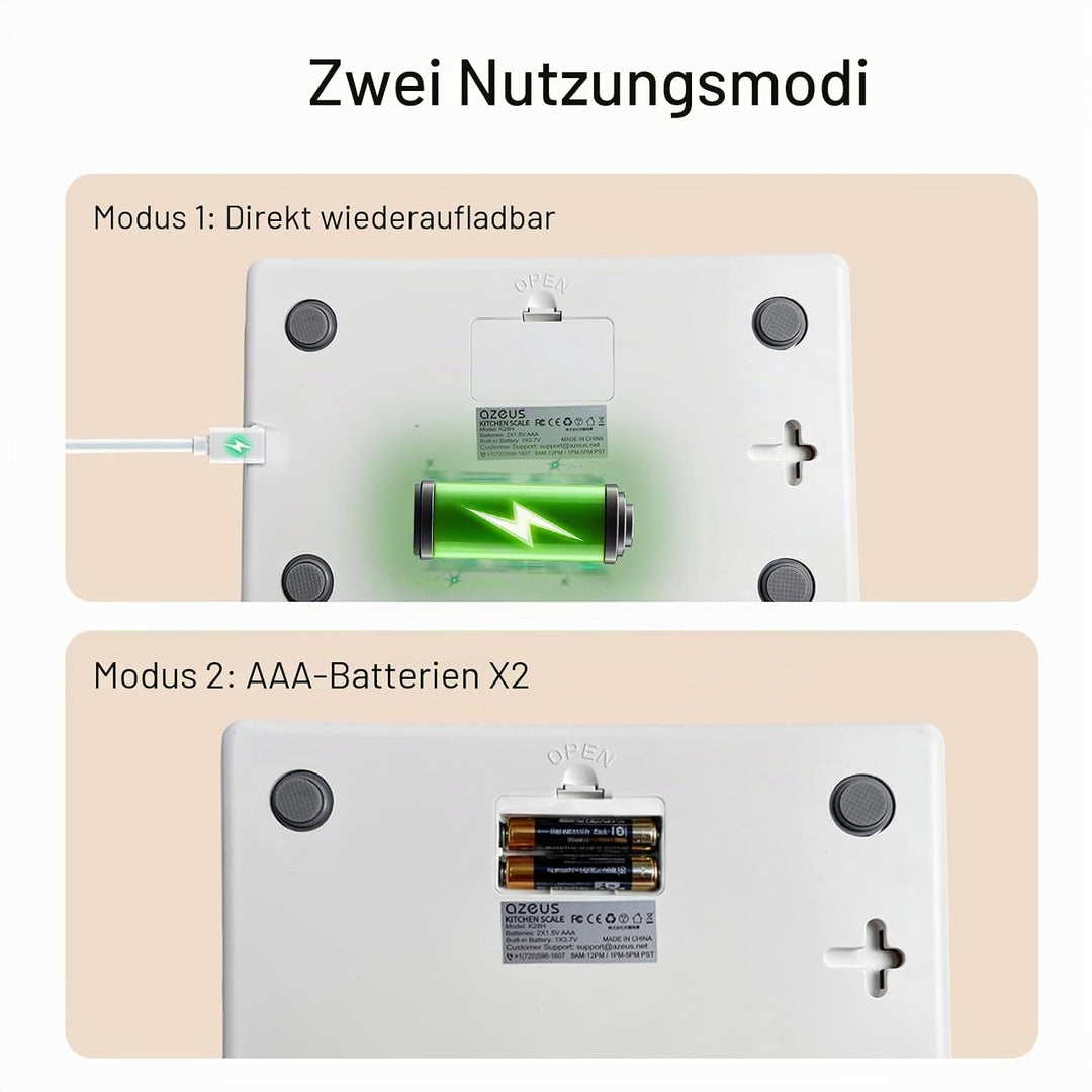 Lebensmittelwaage mit USB wiederaufladbar, digitale Küchenwaage mit 6 Einheiten, hohe Präzision auf