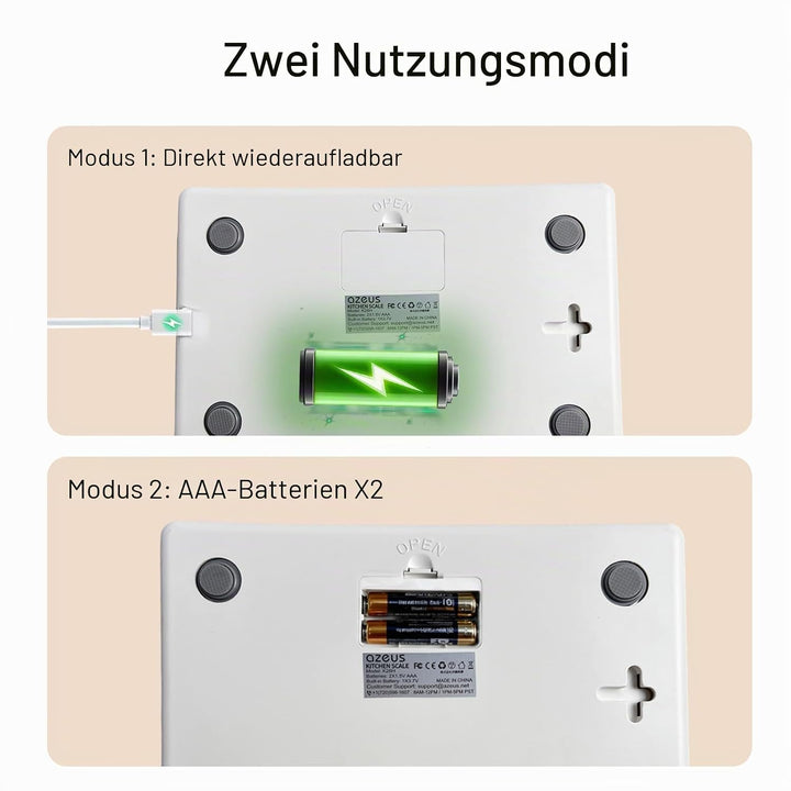 Lebensmittelwaage mit USB wiederaufladbar, digitale Küchenwaage mit 6 Einheiten, hohe Präzision auf