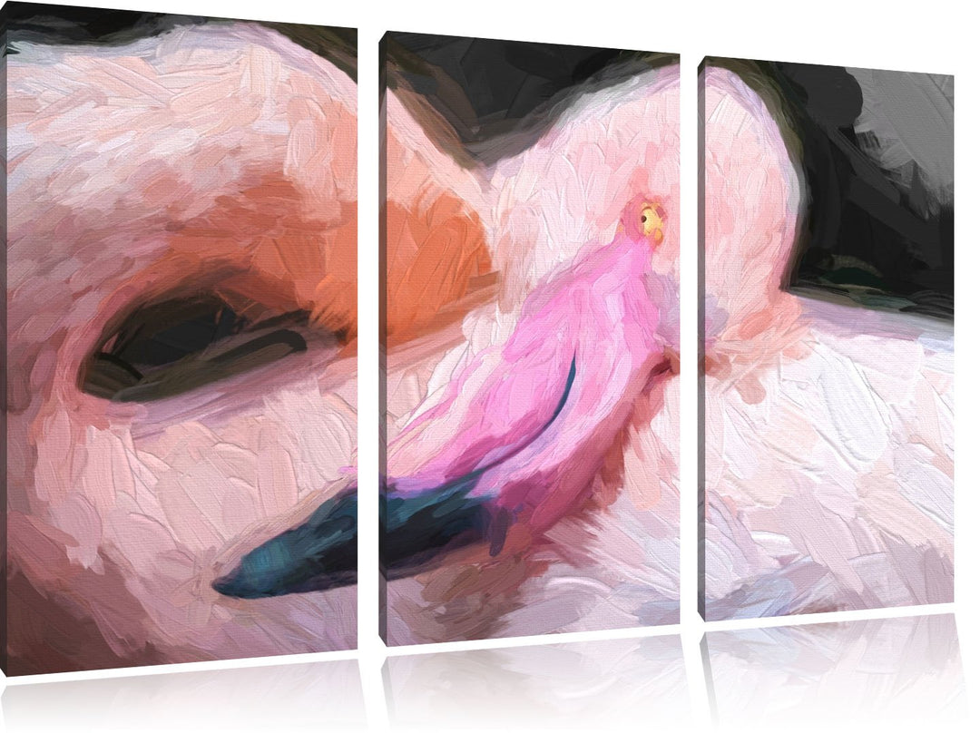 eleganter Flamingo schwarz/weiss Deluxe 3-Teiler Leinwandbild 120x80 Bild auf Leinwand, XXL riesige