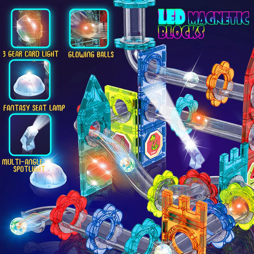 SVYHUOK Magnetische Bausteine für Kinder, Magnet Konstruktionsspielzeug 3D, 81 Teile Murmelbahn Lern