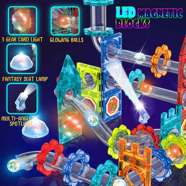 SVYHUOK Magnetische Bausteine für Kinder, Magnet Konstruktionsspielzeug 3D, 81 Teile Murmelbahn Lern